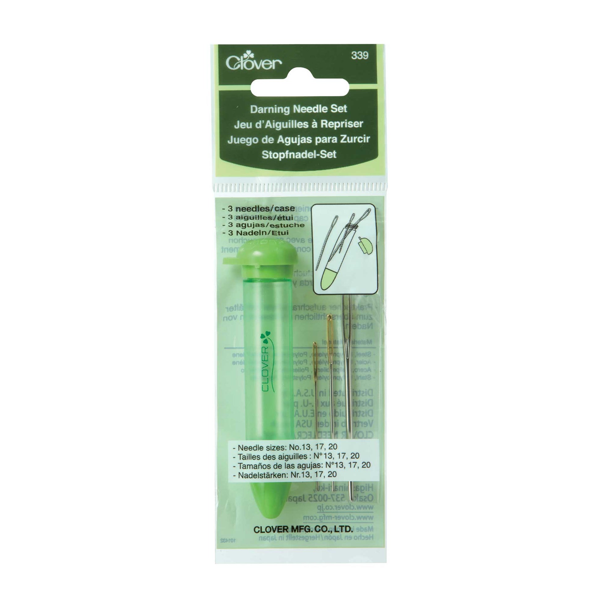 CloverClover Darning Needles Set GreenDarning needles are essential for hand-knitting, including darning and grafting.Yarn-friendly darning needles that prevent yarns from splitting with their rounded tiInspired by Margot Clover Darning Needles Set Green